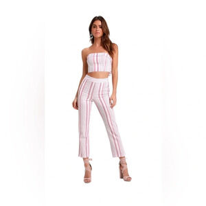 Pink & White Striped Two-Piece Set – Pants (L) + Top (M) – Excellent Condition